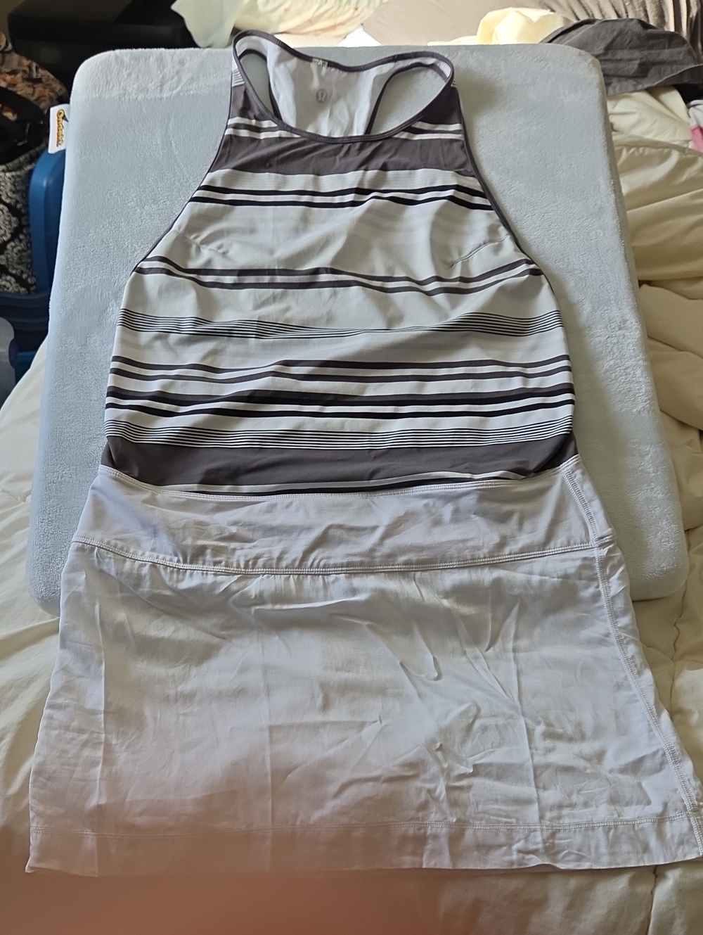 lululemon athletica White and Gray Striped Halter Mini Dress